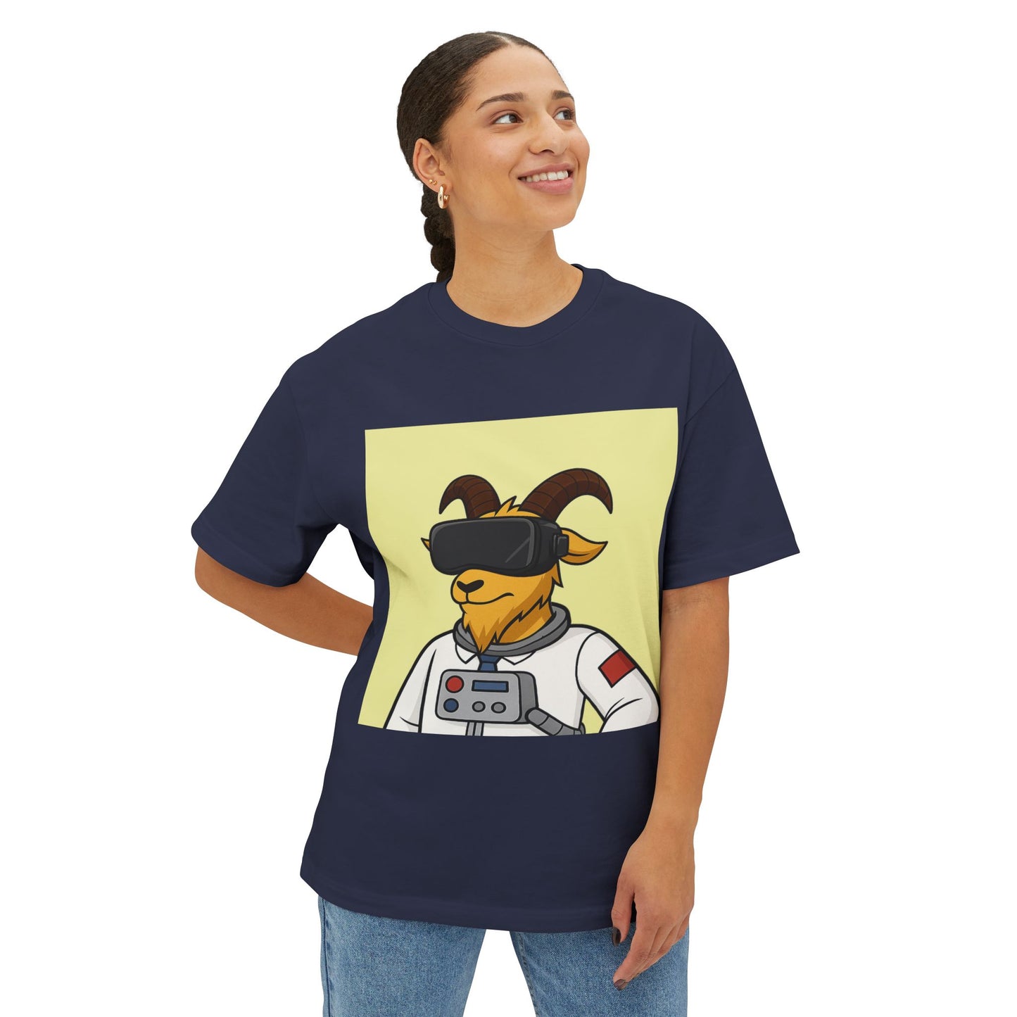 Astronaut Goat Unisex Oversized Tee, Fun Graphic Tee, Casual Wear, Summer Essentials, Gift for Gamers
