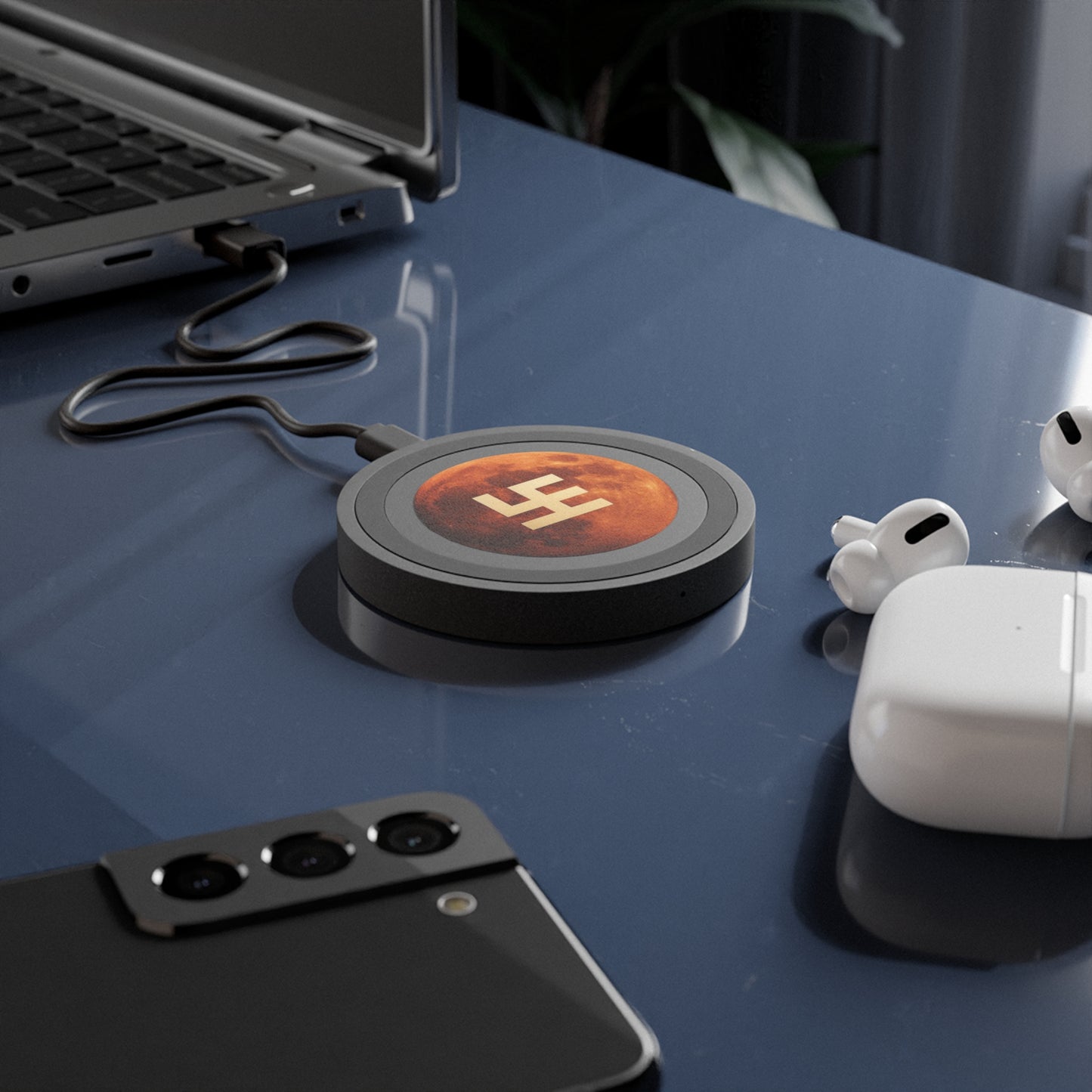 Swasticoin Moon Phase Wireless Charging Pad, Unique Tech Gift, Minimalist Desk Decor, Modern Home Office Accessory, Perfect for Any Occasion