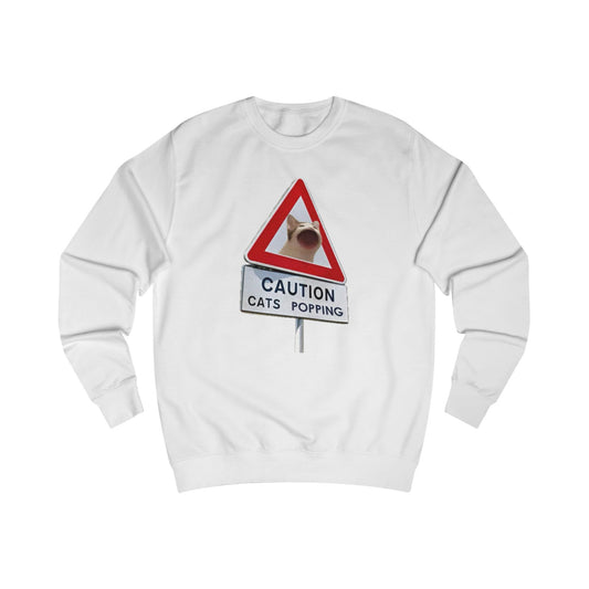 POPCAT Caution Cats Popping Sweatshirt | Fun Unisex Pullover | Cat Lover Gift, Quirky Humor Apparel, Cute Animal Shirt, Cozy Lounge Wear