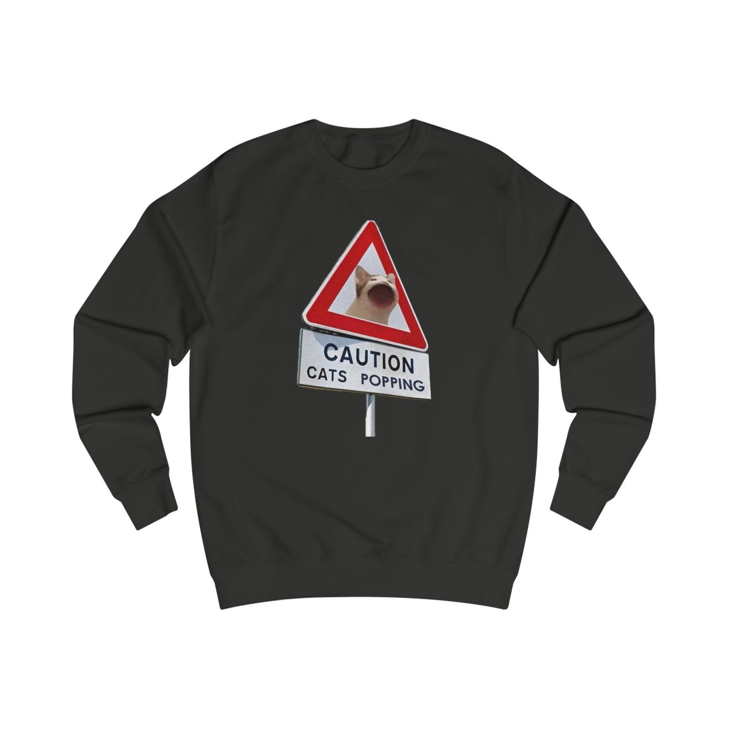 POPCAT Caution Cats Popping Sweatshirt | Fun Unisex Pullover | Cat Lover Gift, Quirky Humor Apparel, Cute Animal Shirt, Cozy Lounge Wear