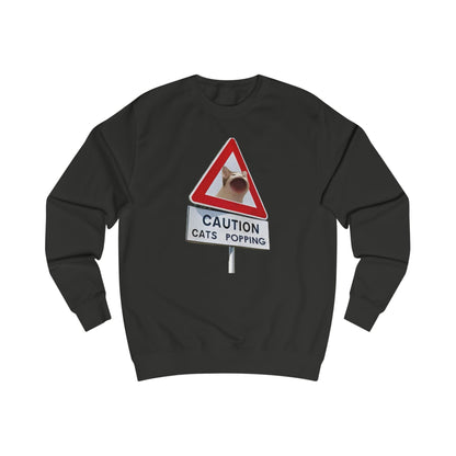 POPCAT Caution Cats Popping Sweatshirt | Fun Unisex Pullover | Cat Lover Gift, Quirky Humor Apparel, Cute Animal Shirt, Cozy Lounge Wear