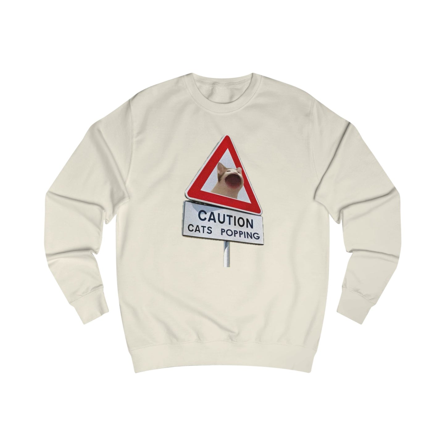 POPCAT Caution Cats Popping Sweatshirt | Fun Unisex Pullover | Cat Lover Gift, Quirky Humor Apparel, Cute Animal Shirt, Cozy Lounge Wear
