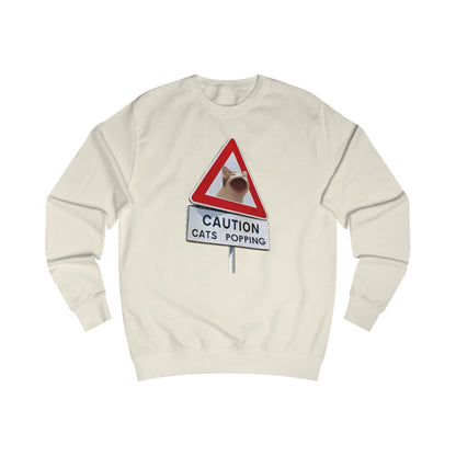 POPCAT Caution Cats Popping Sweatshirt | Fun Unisex Pullover | Cat Lover Gift, Quirky Humor Apparel, Cute Animal Shirt, Cozy Lounge Wear
