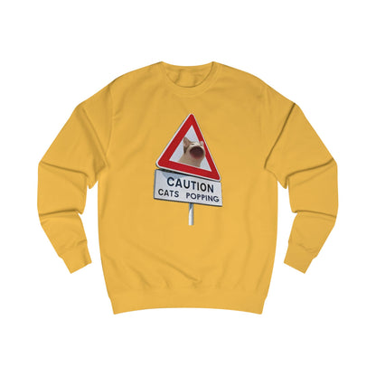 POPCAT Caution Cats Popping Sweatshirt | Fun Unisex Pullover | Cat Lover Gift, Quirky Humor Apparel, Cute Animal Shirt, Cozy Lounge Wear