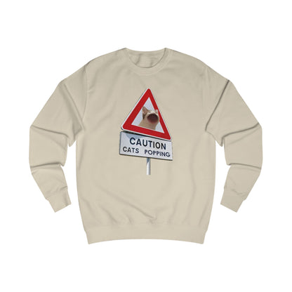 POPCAT Caution Cats Popping Sweatshirt | Fun Unisex Pullover | Cat Lover Gift, Quirky Humor Apparel, Cute Animal Shirt, Cozy Lounge Wear