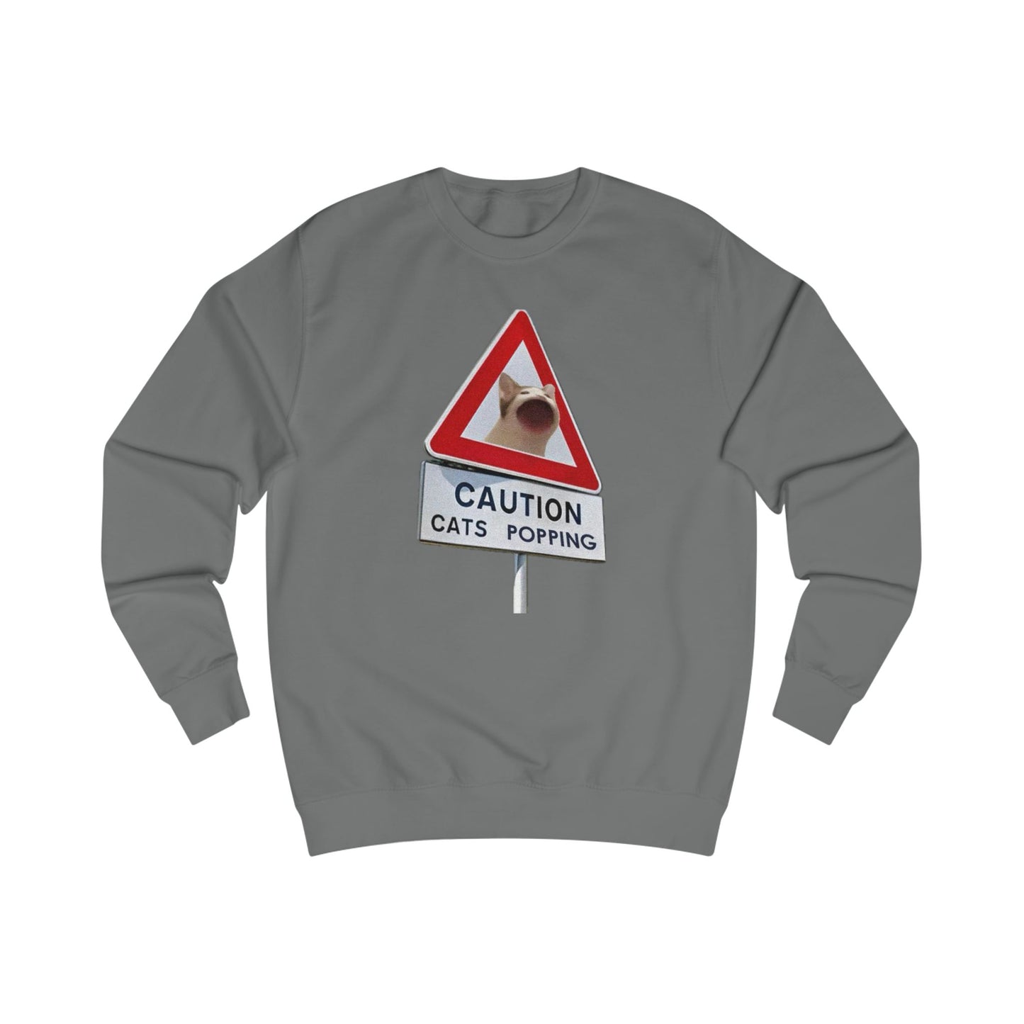 POPCAT Caution Cats Popping Sweatshirt | Fun Unisex Pullover | Cat Lover Gift, Quirky Humor Apparel, Cute Animal Shirt, Cozy Lounge Wear