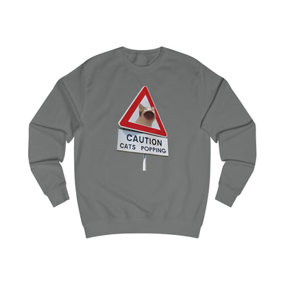 POPCAT Caution Cats Popping Sweatshirt | Fun Unisex Pullover | Cat Lover Gift, Quirky Humor Apparel, Cute Animal Shirt, Cozy Lounge Wear