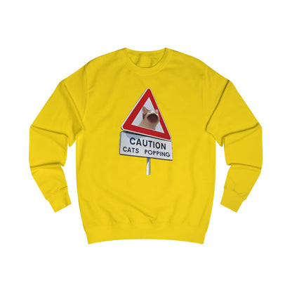 POPCAT Caution Cats Popping Sweatshirt | Fun Unisex Pullover | Cat Lover Gift, Quirky Humor Apparel, Cute Animal Shirt, Cozy Lounge Wear