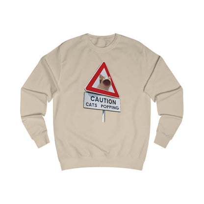 POPCAT Caution Cats Popping Sweatshirt | Fun Unisex Pullover | Cat Lover Gift, Quirky Humor Apparel, Cute Animal Shirt, Cozy Lounge Wear