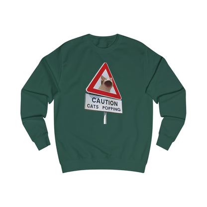 POPCAT Caution Cats Popping Sweatshirt | Fun Unisex Pullover | Cat Lover Gift, Quirky Humor Apparel, Cute Animal Shirt, Cozy Lounge Wear