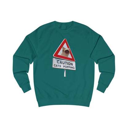 POPCAT Caution Cats Popping Sweatshirt | Fun Unisex Pullover | Cat Lover Gift, Quirky Humor Apparel, Cute Animal Shirt, Cozy Lounge Wear