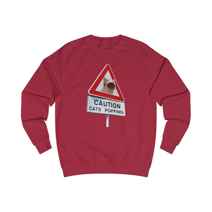 POPCAT Caution Cats Popping Sweatshirt | Fun Unisex Pullover | Cat Lover Gift, Quirky Humor Apparel, Cute Animal Shirt, Cozy Lounge Wear