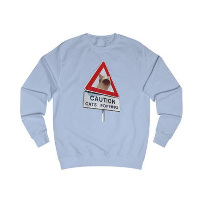 POPCAT Caution Cats Popping Sweatshirt | Fun Unisex Pullover | Cat Lover Gift, Quirky Humor Apparel, Cute Animal Shirt, Cozy Lounge Wear
