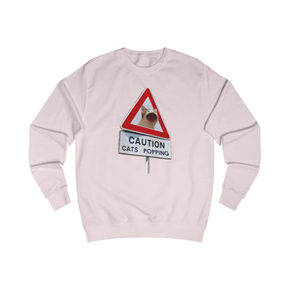 POPCAT Caution Cats Popping Sweatshirt | Fun Unisex Pullover | Cat Lover Gift, Quirky Humor Apparel, Cute Animal Shirt, Cozy Lounge Wear
