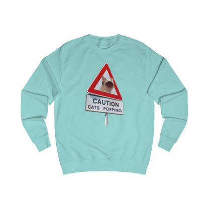 POPCAT Caution Cats Popping Sweatshirt | Fun Unisex Pullover | Cat Lover Gift, Quirky Humor Apparel, Cute Animal Shirt, Cozy Lounge Wear