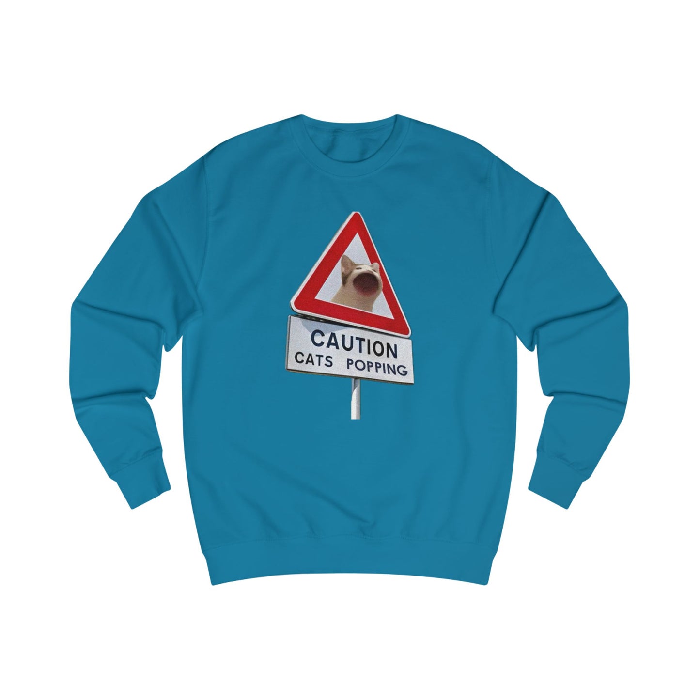 POPCAT Caution Cats Popping Sweatshirt | Fun Unisex Pullover | Cat Lover Gift, Quirky Humor Apparel, Cute Animal Shirt, Cozy Lounge Wear