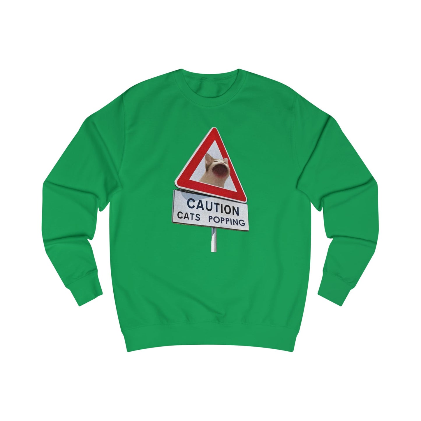POPCAT Caution Cats Popping Sweatshirt | Fun Unisex Pullover | Cat Lover Gift, Quirky Humor Apparel, Cute Animal Shirt, Cozy Lounge Wear