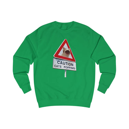 POPCAT Caution Cats Popping Sweatshirt | Fun Unisex Pullover | Cat Lover Gift, Quirky Humor Apparel, Cute Animal Shirt, Cozy Lounge Wear