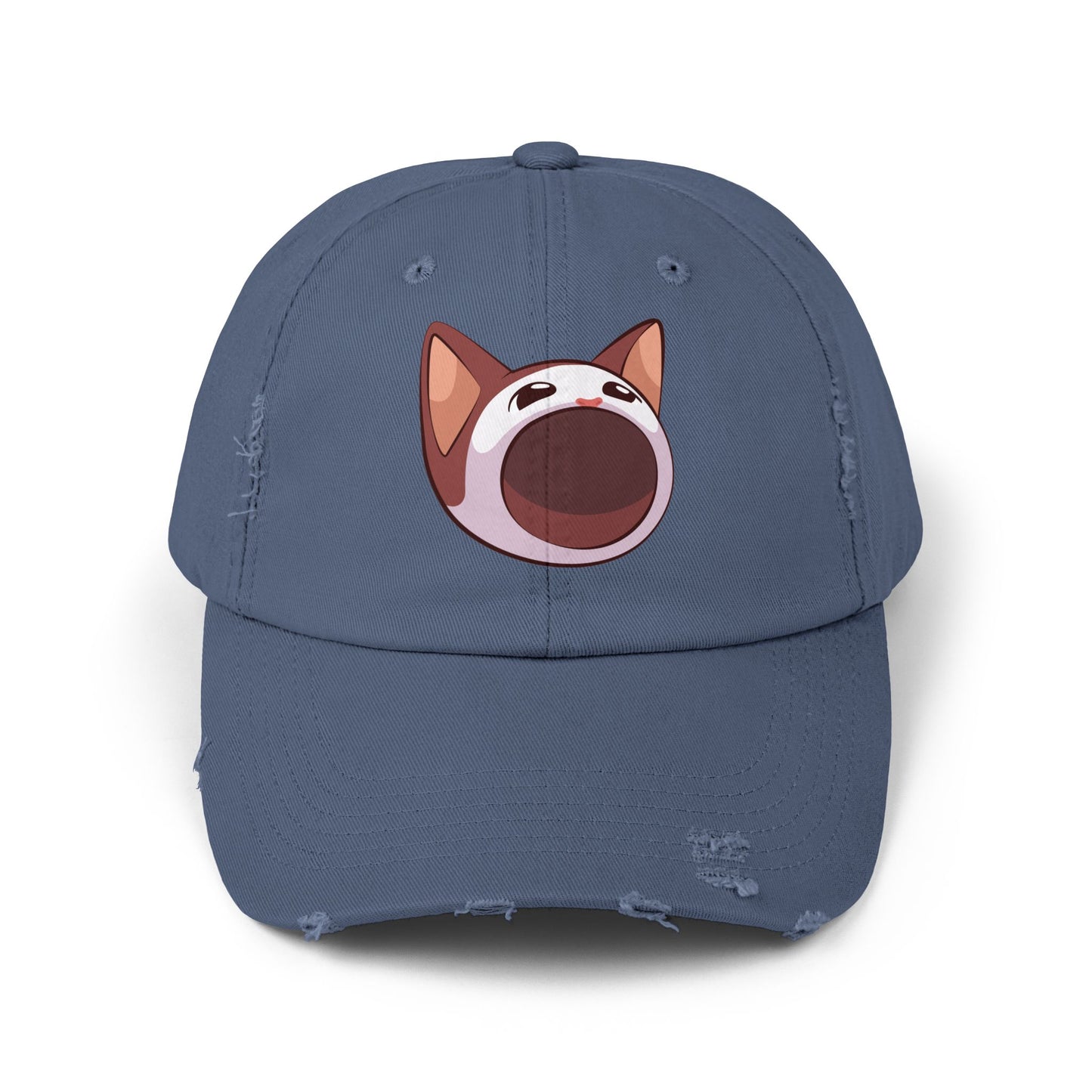 POPCAT Unisex Distressed Cap with Playful Cat Design, Funny Hat for Cat Lovers, Casual Accessory for Summer, Birthday Gift, Pet Enthusiast Cap