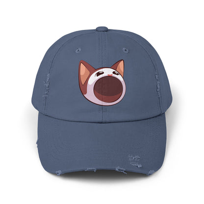 POPCAT Unisex Distressed Cap with Playful Cat Design, Funny Hat for Cat Lovers, Casual Accessory for Summer, Birthday Gift, Pet Enthusiast Cap