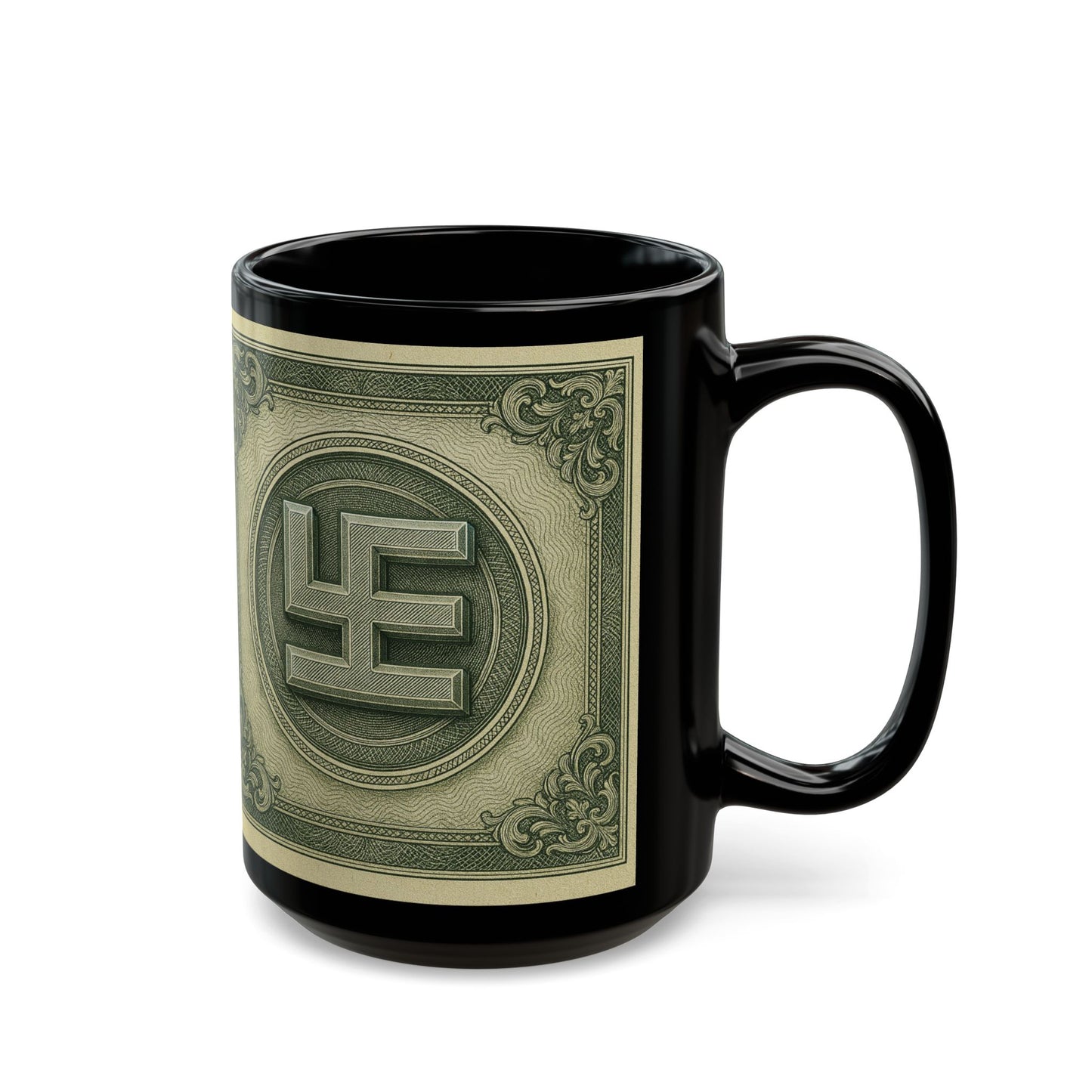 Swasticoin Unique Black Money Design Mug for Coffee Lovers, Funny Gift for Birthdays, Office Decor, Unique Collectible