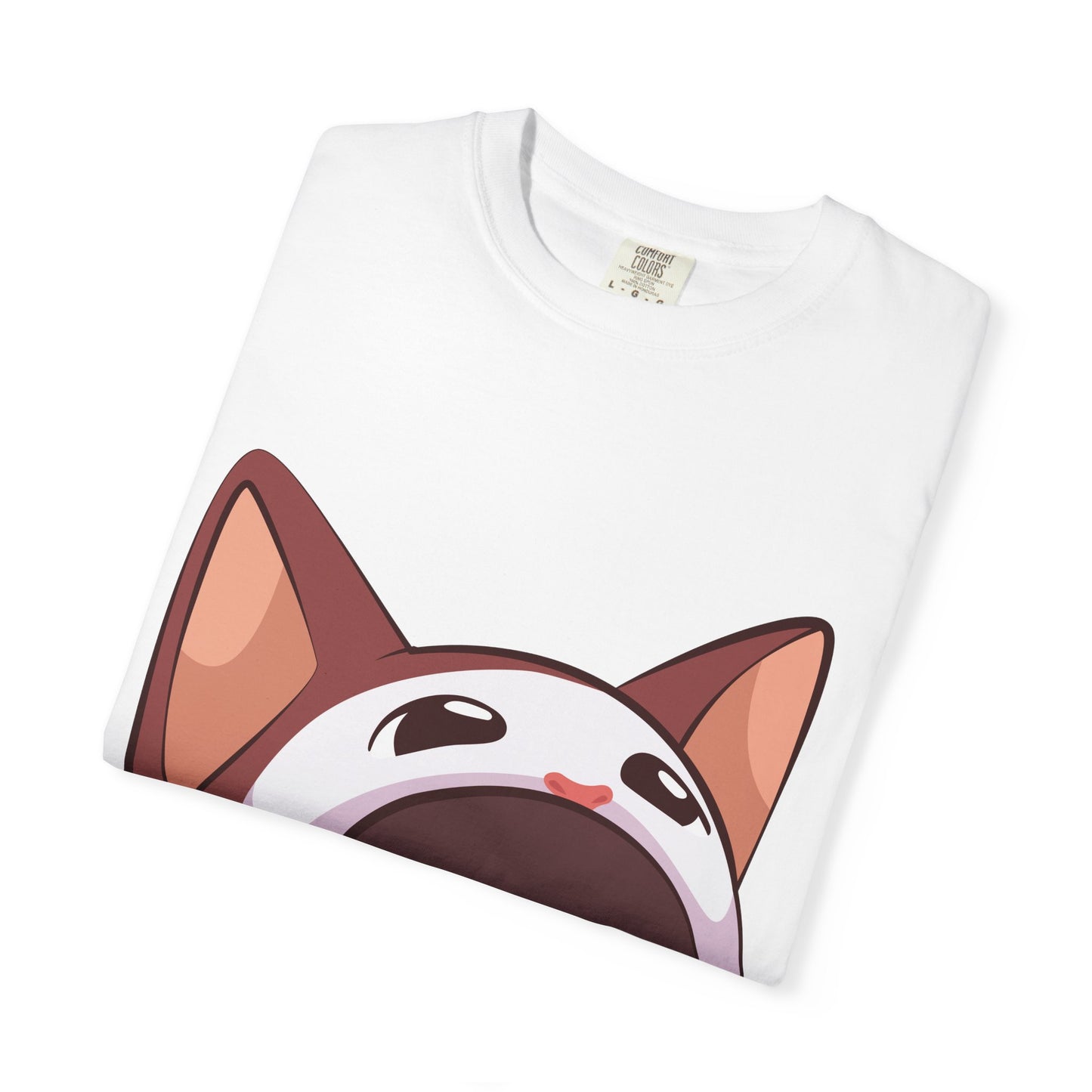 POPCAT Whimsical Cat Face T-Shirt, Unisex Garment-Dyed Tee for Cat Lovers, Cute Casual Wear, Gift for Pet Owners, Perfect for Everyday Style