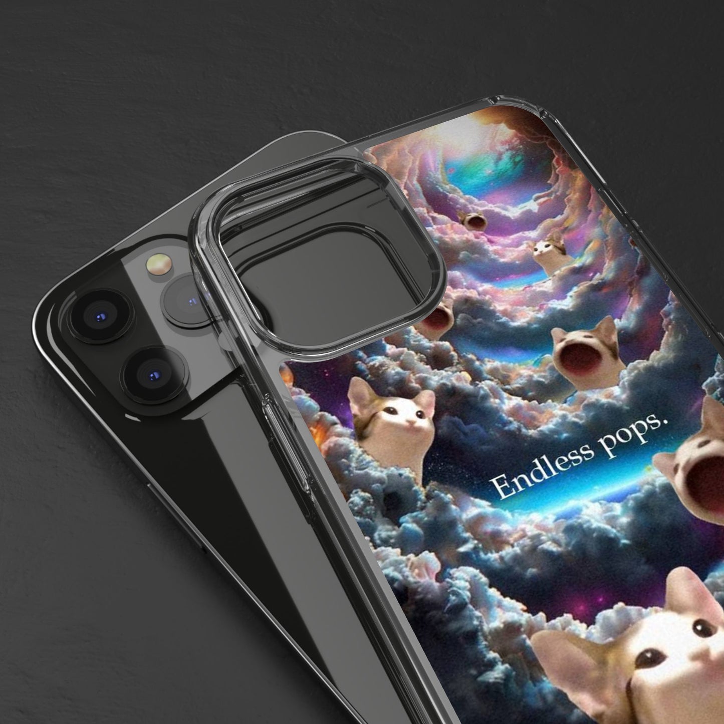 POPCAT Galaxy Cat Clear Phone Case, Cute Animal Phone Cover, Customizable Phone Accessory, Gift for Cat Lovers, Funny Phone Case