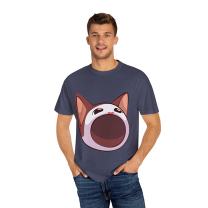 POPCAT Whimsical Cat Face T-Shirt, Unisex Garment-Dyed Tee for Cat Lovers, Cute Casual Wear, Gift for Pet Owners, Perfect for Everyday Style
