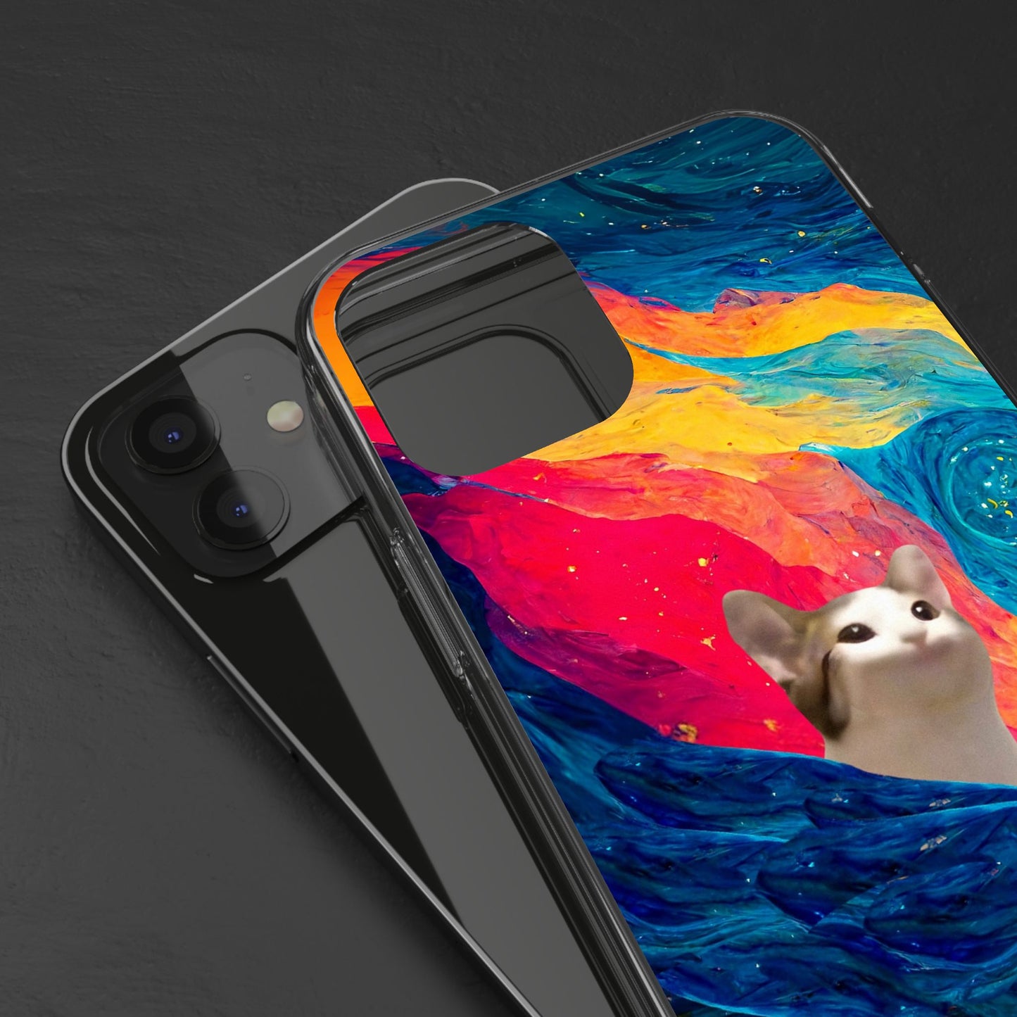 POPCAT Colorful Cat Phone Case, Artistic Clear Cases for Cat Lovers, Unique Gift, Customizable Phone Cover, Fun Pet Accessory, Vibrant Design