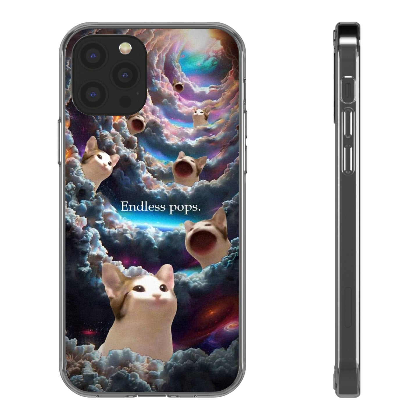 POPCAT Galaxy Cat Clear Phone Case, Cute Animal Phone Cover, Customizable Phone Accessory, Gift for Cat Lovers, Funny Phone Case