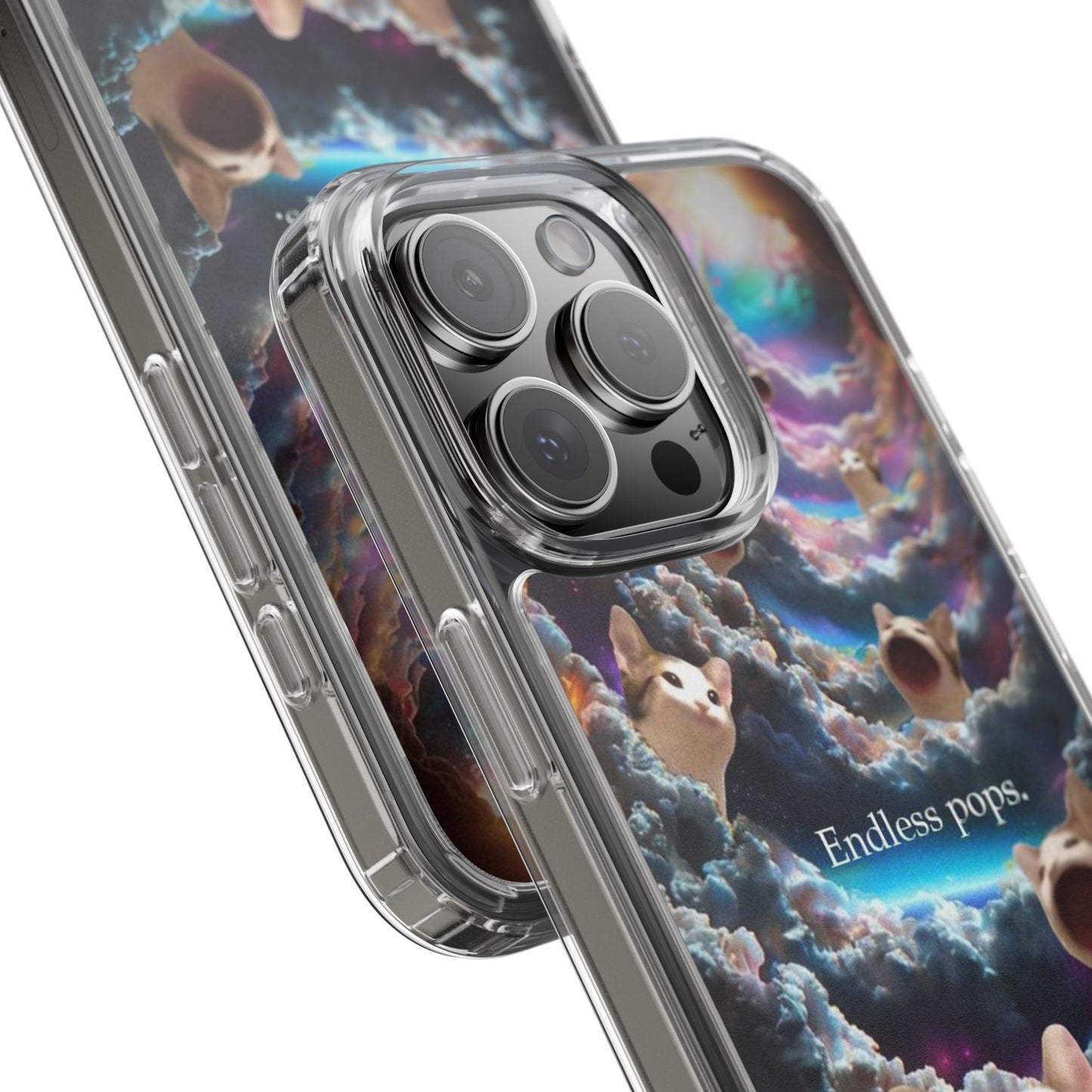 POPCAT Galaxy Cat Clear Phone Case, Cute Animal Phone Cover, Customizable Phone Accessory, Gift for Cat Lovers, Funny Phone Case