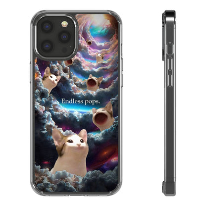 POPCAT Galaxy Cat Clear Phone Case, Cute Animal Phone Cover, Customizable Phone Accessory, Gift for Cat Lovers, Funny Phone Case