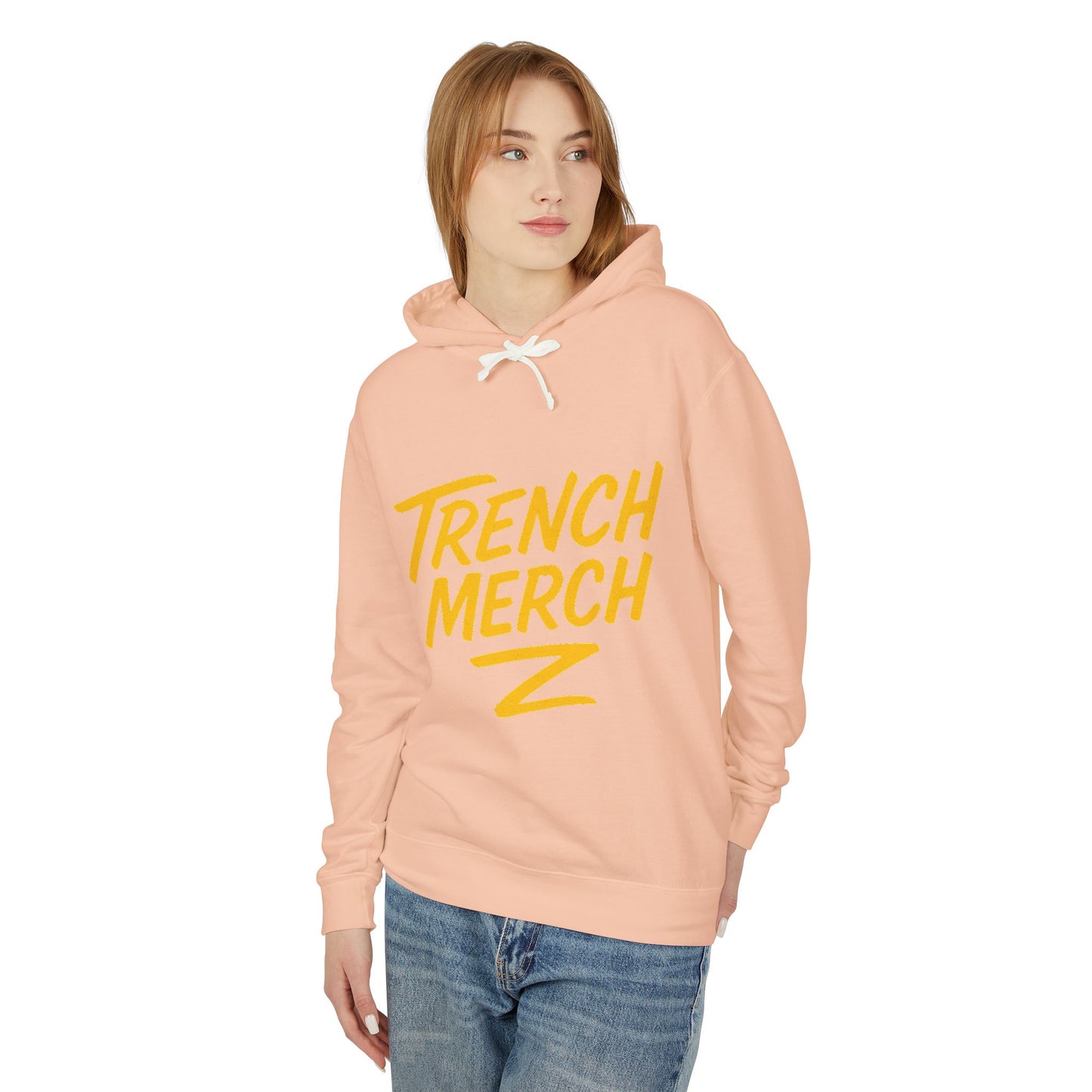 Trench Merch Unisex Lightweight Hooded Sweatshirt, Casual Streetwear, Spring Fashion, Gift for Friends, Layering Essential, Trendy Outfit