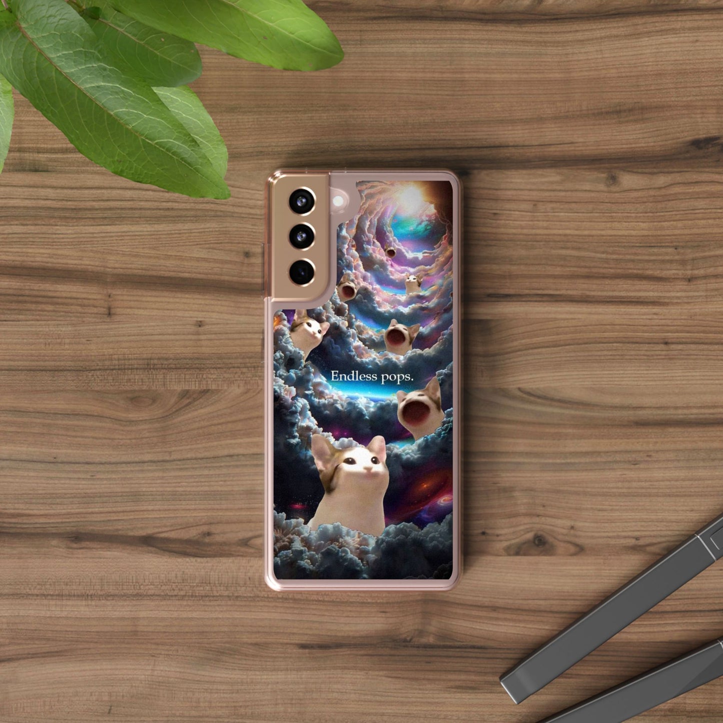 POPCAT Galaxy Cat Clear Phone Case, Cute Animal Phone Cover, Customizable Phone Accessory, Gift for Cat Lovers, Funny Phone Case