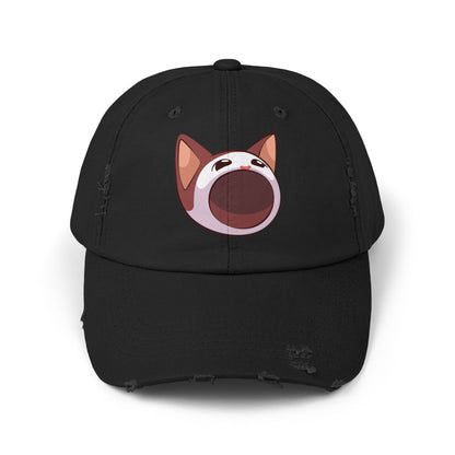 POPCAT Unisex Distressed Cap with Playful Cat Design, Funny Hat for Cat Lovers, Casual Accessory for Summer, Birthday Gift, Pet Enthusiast Cap