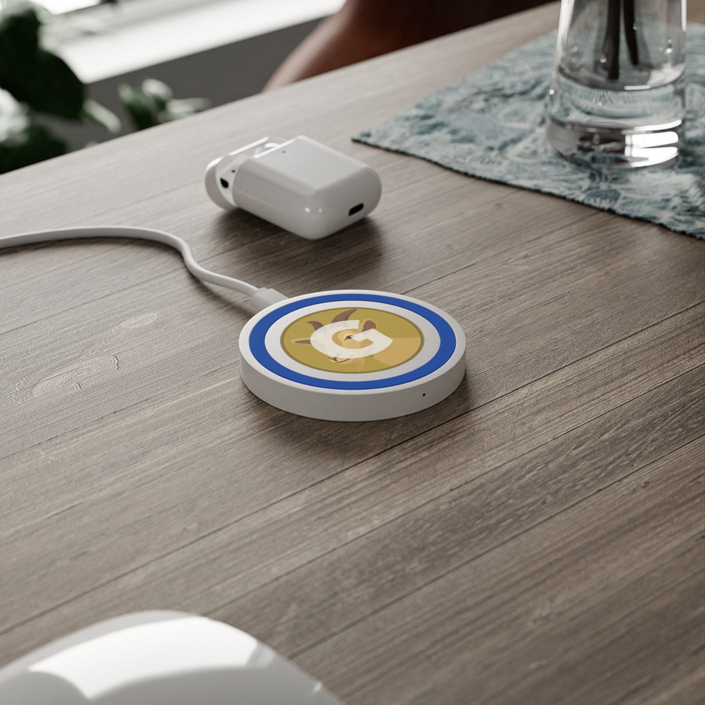 Quake Wireless Charging Pad: Personalized Goat Design, Eco-Friendly Tech Accessory, Ideal for Home, Office, Gifts, and Holidays