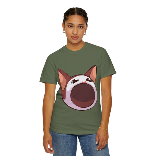 POPCAT Whimsical Cat Face T-Shirt, Unisex Garment-Dyed Tee for Cat Lovers, Cute Casual Wear, Gift for Pet Owners, Perfect for Everyday Style