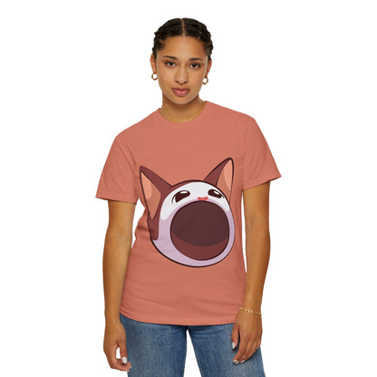 POPCAT Whimsical Cat Face T-Shirt, Unisex Garment-Dyed Tee for Cat Lovers, Cute Casual Wear, Gift for Pet Owners, Perfect for Everyday Style