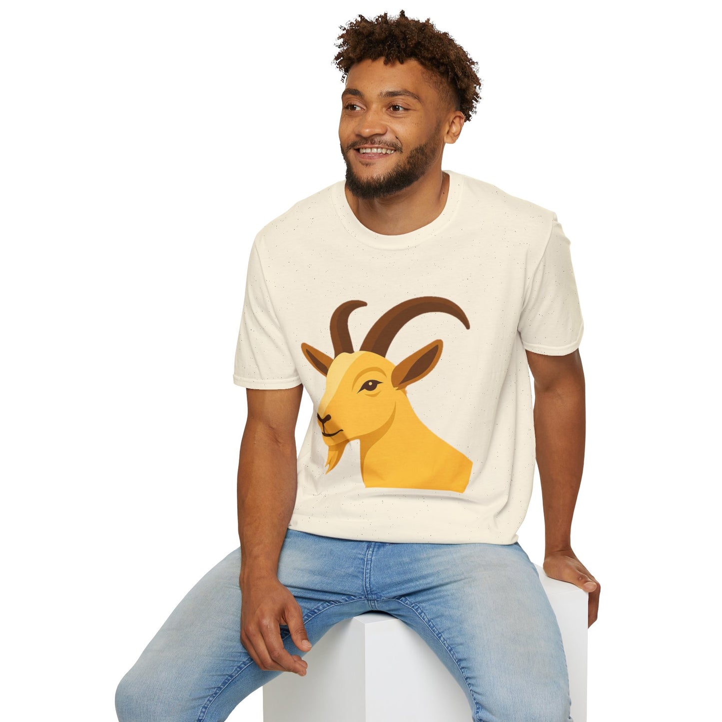 Golden Goat Unisex Softstyle T-Shirt | Cute Goat Tee for Animal Lovers, Birthday Gift, Casual Wear, Farmhouse Decor, Nature Fans