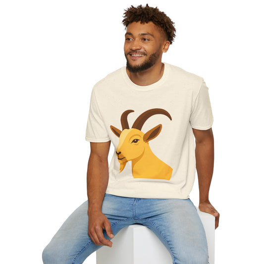 Golden Goat Unisex Softstyle T-Shirt | Cute Goat Tee for Animal Lovers, Birthday Gift, Casual Wear, Farmhouse Decor, Nature Fans