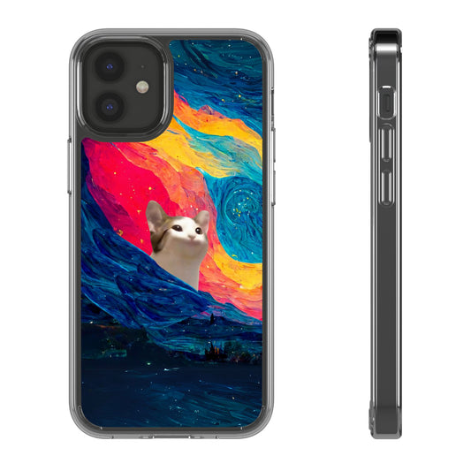 POPCAT Colorful Cat Phone Case, Artistic Clear Cases for Cat Lovers, Unique Gift, Customizable Phone Cover, Fun Pet Accessory, Vibrant Design