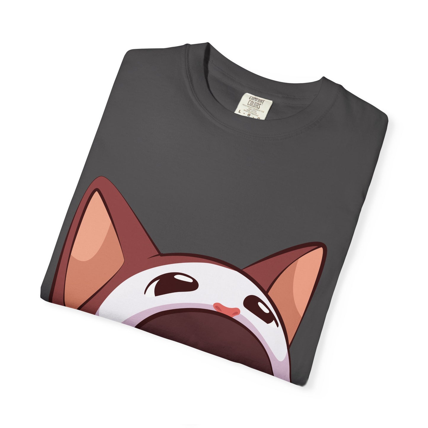 POPCAT Whimsical Cat Face T-Shirt, Unisex Garment-Dyed Tee for Cat Lovers, Cute Casual Wear, Gift for Pet Owners, Perfect for Everyday Style