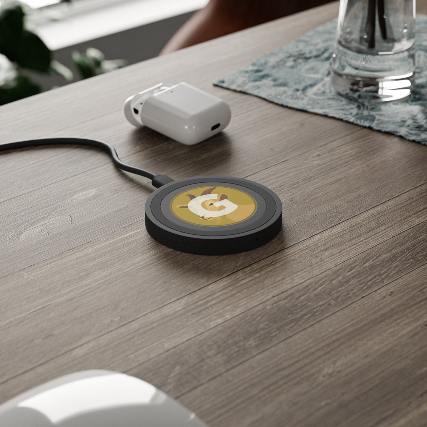 Quake Wireless Charging Pad: Personalized Goat Design, Eco-Friendly Tech Accessory, Ideal for Home, Office, Gifts, and Holidays
