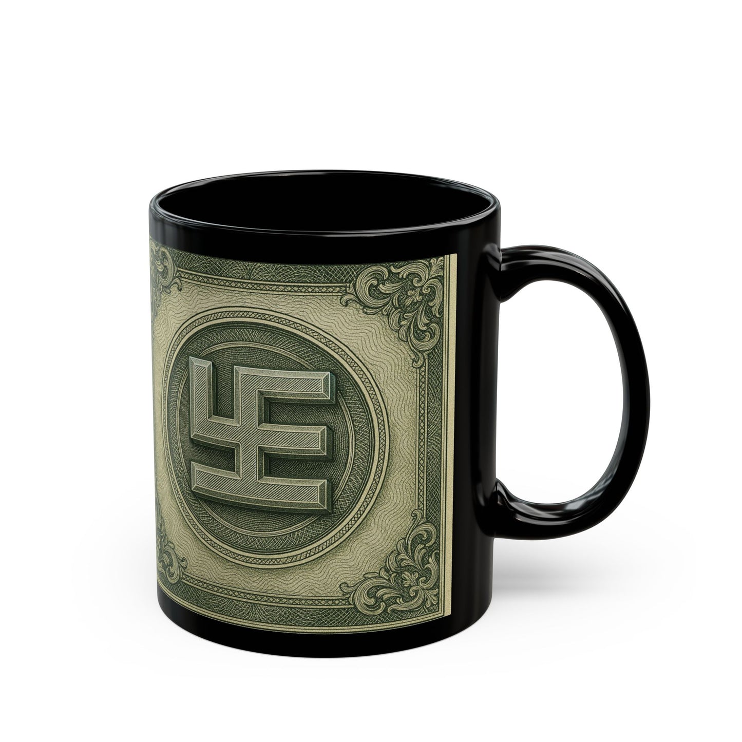 Swasticoin Unique Black Money Design Mug for Coffee Lovers, Funny Gift for Birthdays, Office Decor, Unique Collectible