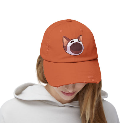 POPCAT Unisex Distressed Cap with Playful Cat Design, Funny Hat for Cat Lovers, Casual Accessory for Summer, Birthday Gift, Pet Enthusiast Cap