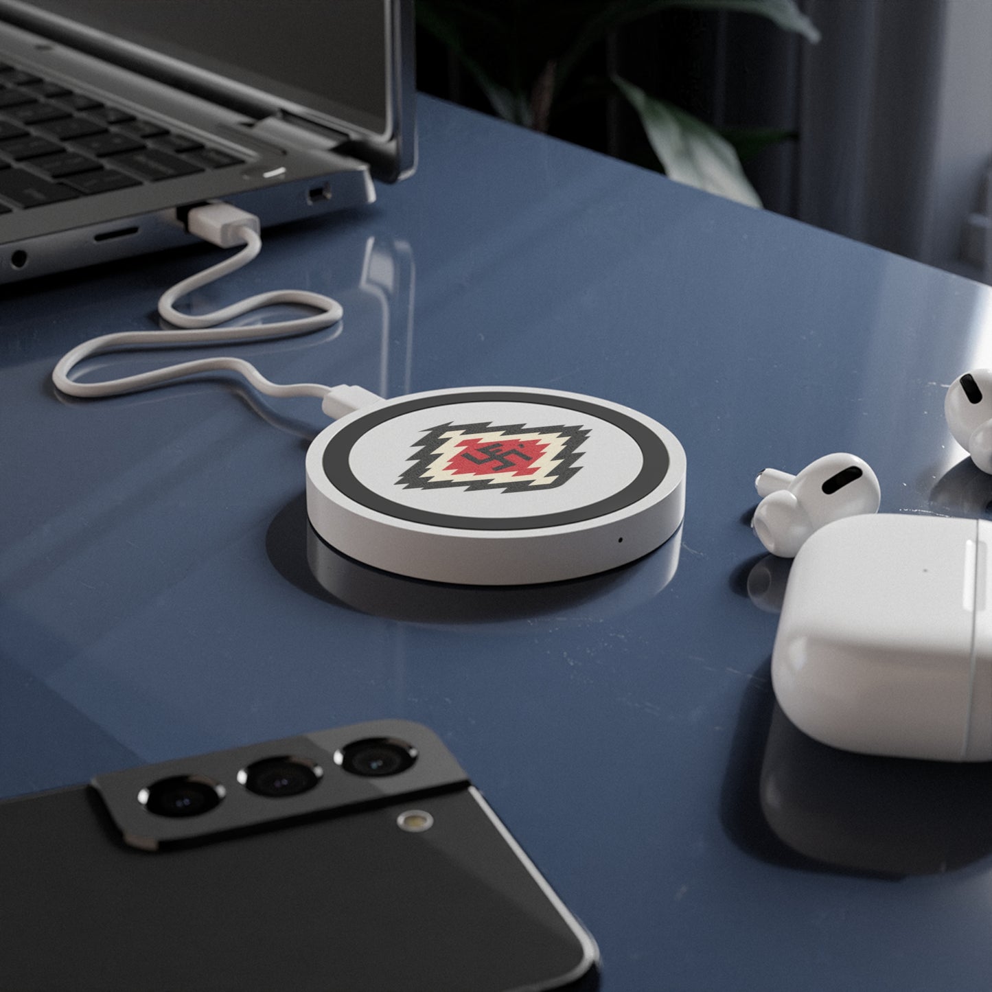 Ye-I Whirling Log Quake Wireless Charging Pad - Unique Tribal Design, Eco-Friendly Tech Accessory, Perfect for Gifts, Home Office, and Holidays