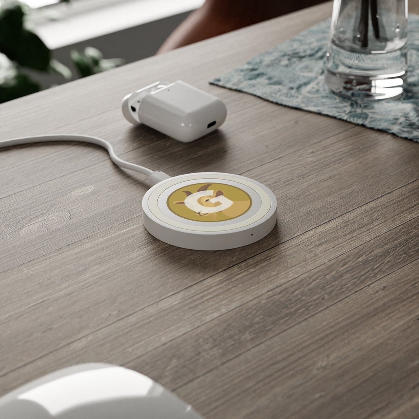 Quake Wireless Charging Pad: Personalized Goat Design, Eco-Friendly Tech Accessory, Ideal for Home, Office, Gifts, and Holidays