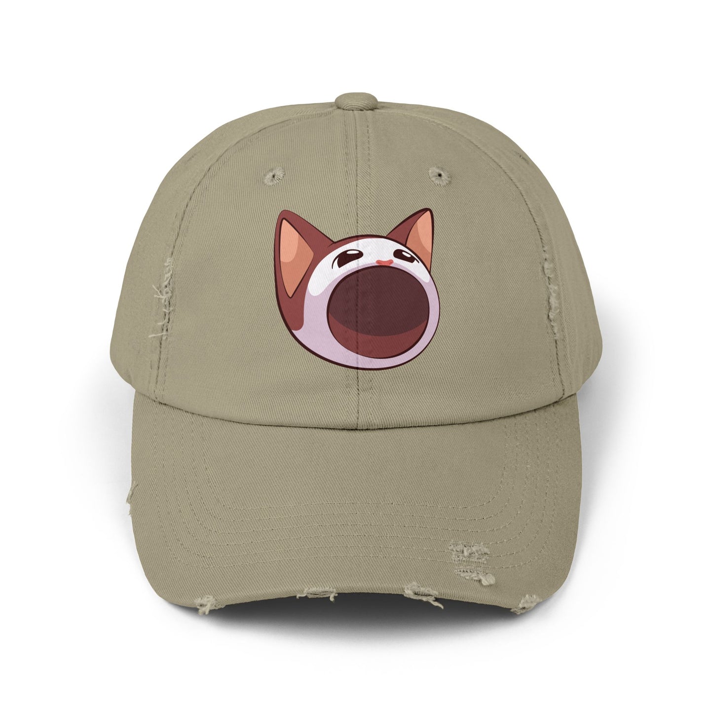 POPCAT Unisex Distressed Cap with Playful Cat Design, Funny Hat for Cat Lovers, Casual Accessory for Summer, Birthday Gift, Pet Enthusiast Cap