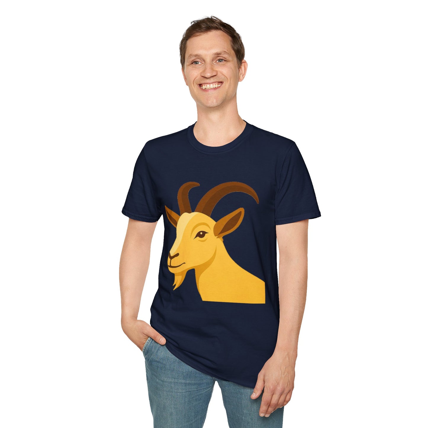 Golden Goat Unisex Softstyle T-Shirt | Cute Goat Tee for Animal Lovers, Birthday Gift, Casual Wear, Farmhouse Decor, Nature Fans