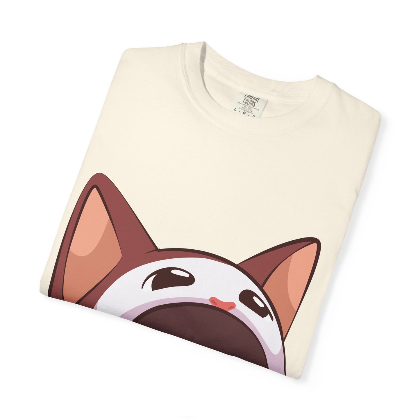 POPCAT Whimsical Cat Face T-Shirt, Unisex Garment-Dyed Tee for Cat Lovers, Cute Casual Wear, Gift for Pet Owners, Perfect for Everyday Style